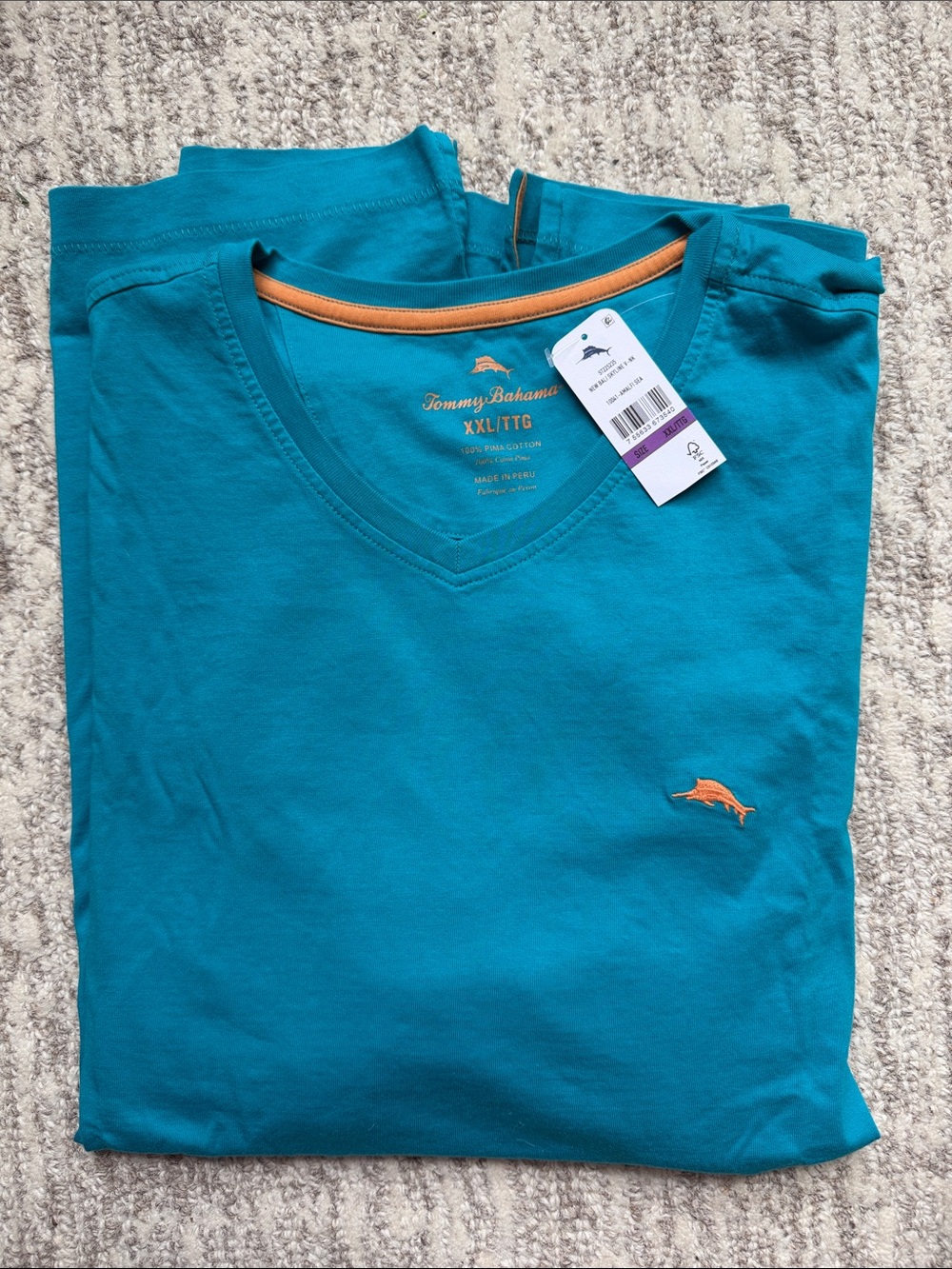 Tommy Bahama Men’s Amalfi Sea New Bali Skyline V-Neck Tee with Orange Accent XXL